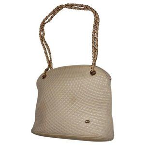 Vintage Bally Champagne Quilted Suede And Leather Shoulder Satchel Bag